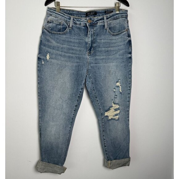 Judy Blue Jeans Distressed Boyfriend Medium Blue Size 15/32 - Picture 5 of 9